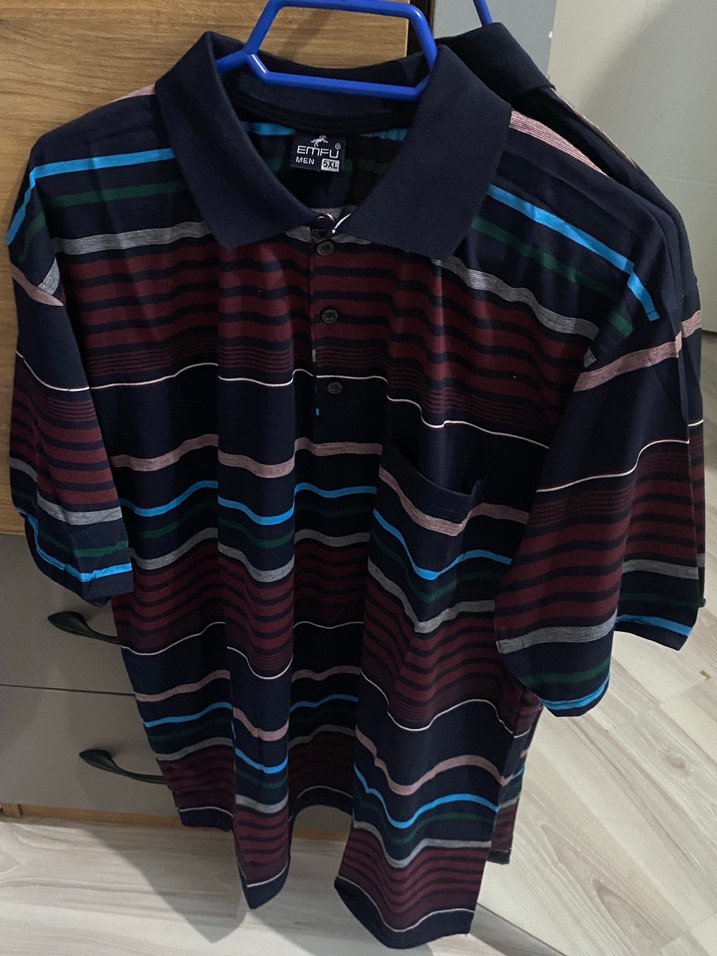 Çok Renkli çizgili Kısa Kollu Polo Tişört - Görsel 2