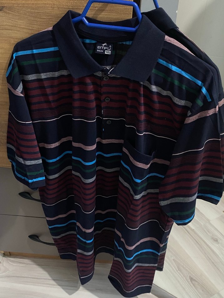 Çok Renkli çizgili Kısa Kollu Polo Tişört - Görsel 3