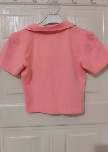 Diğer Düğmeli, kısa kollu pembe mini gömlek