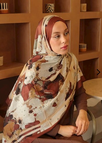 Kahverengi İpek Dokulu Bohem Kadın Şal - Görsel 3