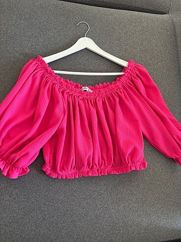 Pembe büzgülü bluz