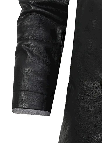 Siyah Deri Erkek Midi Kaban, Kürklü, Regular Fit - Görsel 5