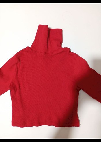 Kırmızı Fitilli Boğazlı Kadın Crop Kazak Bluz - Görsel 8