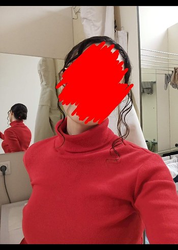 Kırmızı Fitilli Boğazlı Kadın Crop Kazak Bluz - Görsel 4