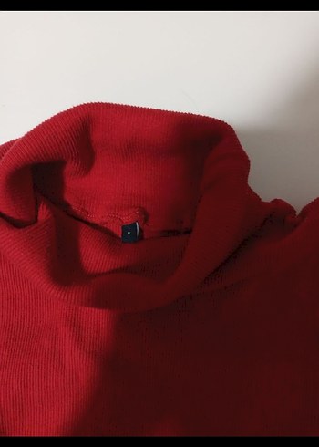 Kırmızı Fitilli Boğazlı Kadın Crop Kazak Bluz - Görsel 6