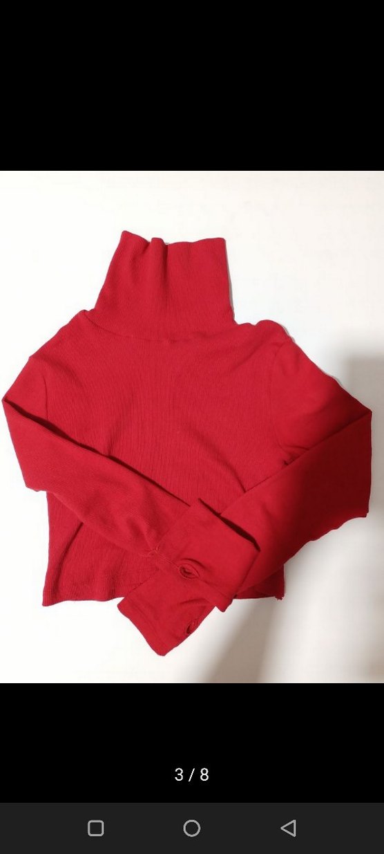 Kırmızı Fitilli Boğazlı Kadın Crop Kazak Bluz - Görsel 3