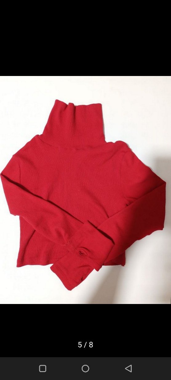 Kırmızı Fitilli Boğazlı Kadın Crop Kazak Bluz - Görsel 5