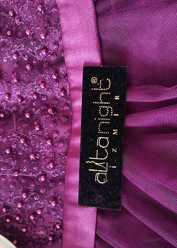 Mor Midi Dantel Tül Detaylı Boncuklu Abiye Elbise - Görsel 11