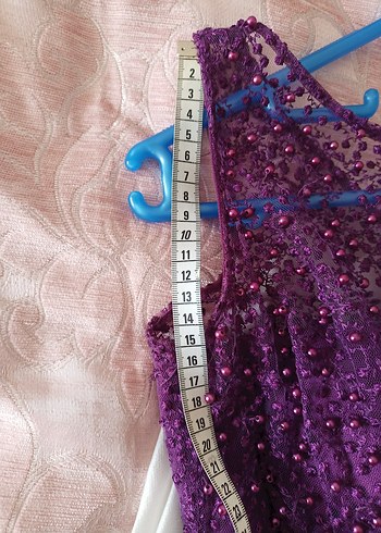 Mor Midi Dantel Tül Detaylı Boncuklu Abiye Elbise - Görsel 4