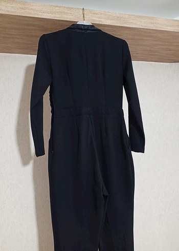 Siyah Saten Detaylı Kadın Uzun Kollu Tulum - Görsel 3