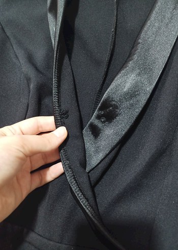 Siyah Saten Detaylı Kadın Uzun Kollu Tulum - Görsel 6