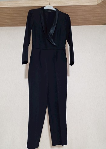 Siyah Saten Detaylı Kadın Uzun Kollu Tulum - Görsel 2