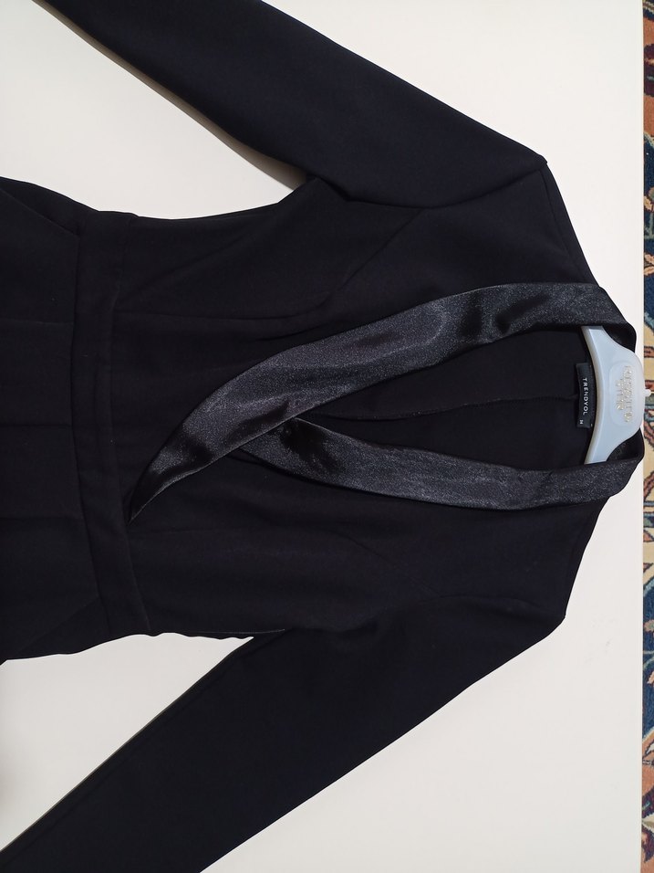 Siyah Saten Detaylı Kadın Uzun Kollu Tulum - Görsel 5