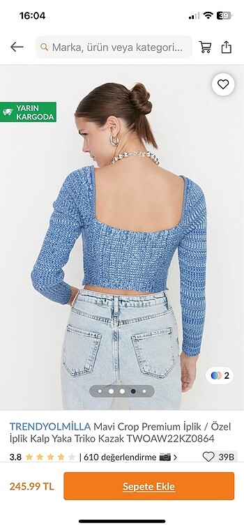 m Beden mavi Renk ETİKETLİ TRENDYOLMİLLA CROP