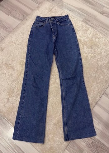 TrendYol Kadın Gri Kürklü Mavi Denim Pantolon - Görsel 2