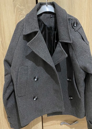 Düğmeli Gri Midi kaban - Görsel 3