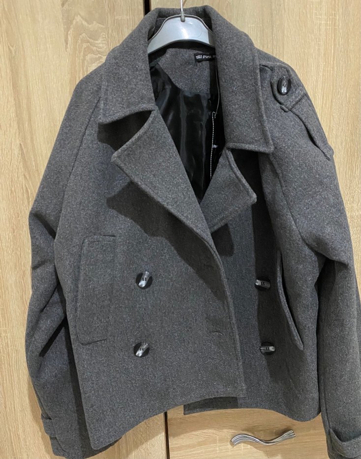 Düğmeli Gri Midi kaban - Görsel 3