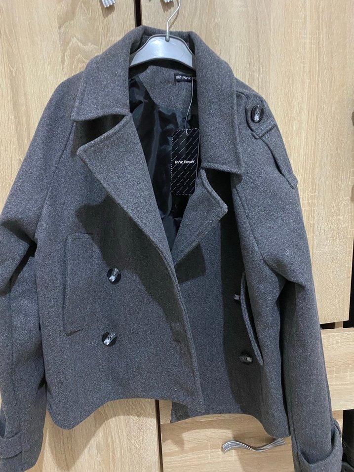 Düğmeli Gri Midi kaban - Görsel 2