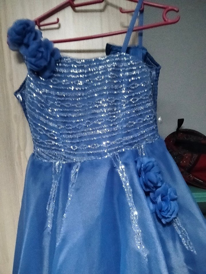 Mavi  İşlemeli Uzun Abiye Elbise - Görsel 2