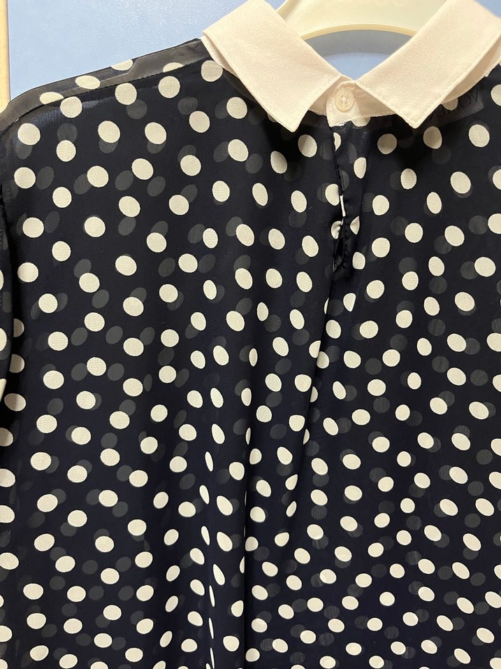 Lacivert Puantiyeli Uzun Kollu Gömlek - Görsel 5