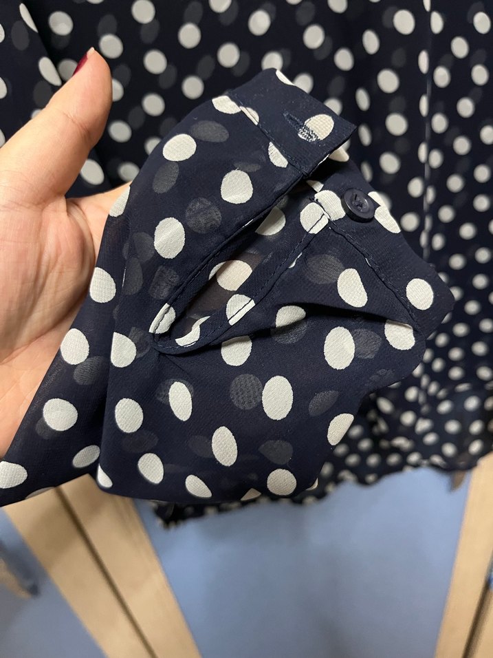 Lacivert Puantiyeli Uzun Kollu Gömlek - Görsel 2
