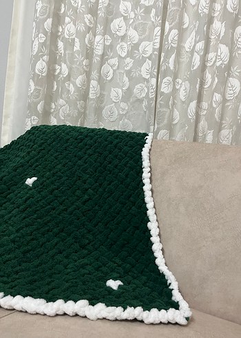 Nakışlı Koyu Yeşil Puffy battaniye - Görsel 4