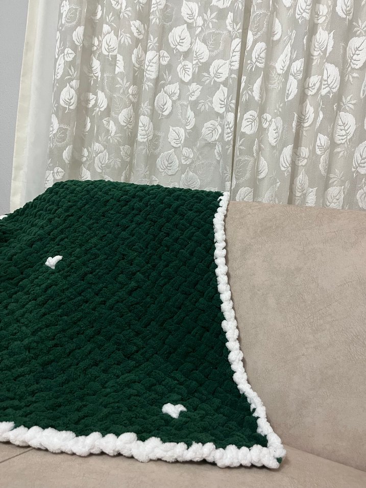 Nakışlı Koyu Yeşil Puffy battaniye - Görsel 4