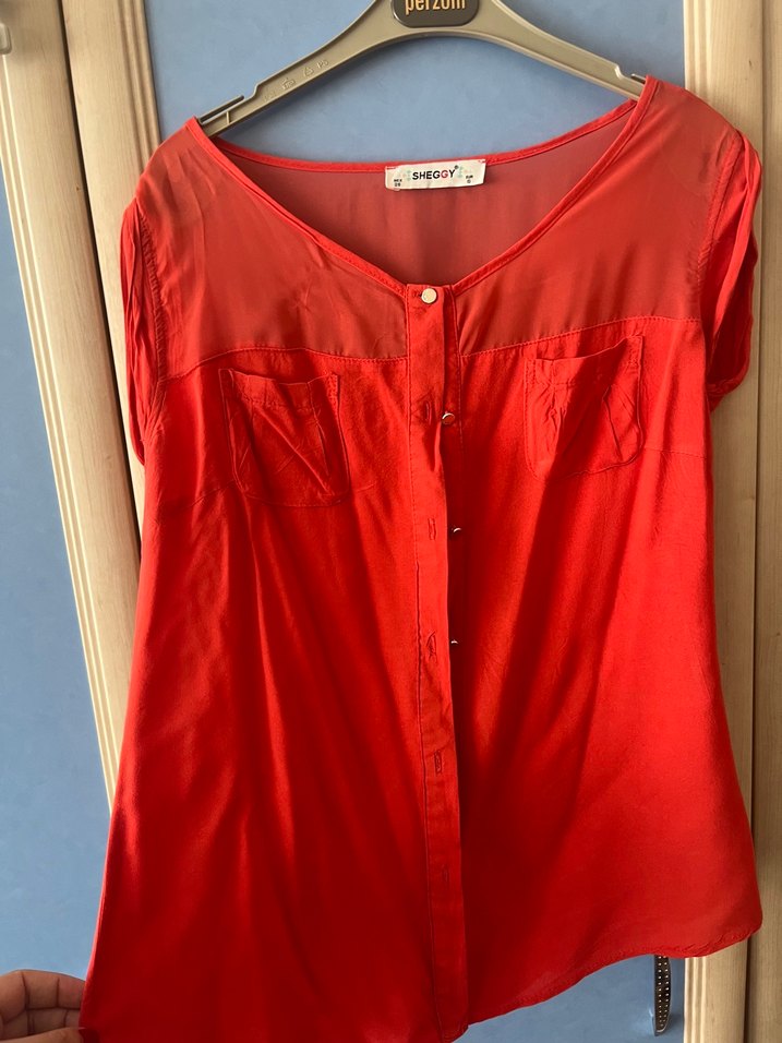 Parlak Kırmızı Düğmeli gömlek - Görsel 4