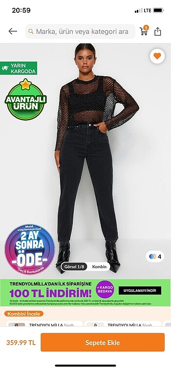 Trendyolmilla siyah yüksek bel mom jean