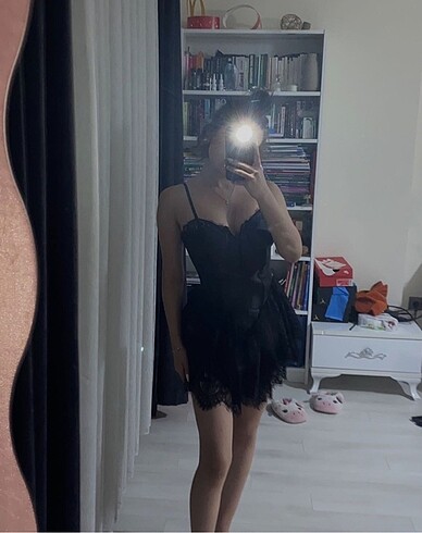xs Beden siyah mini korse elbise tüllü