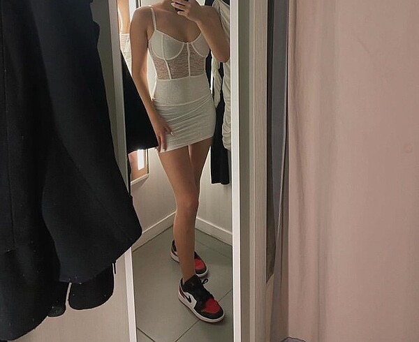 xs Beden beyaz Renk beyaz mini dantelli elbise H&M