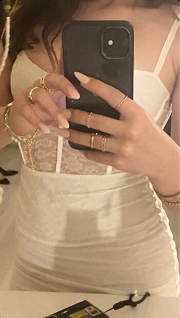 beyaz mini dantelli elbise H&M