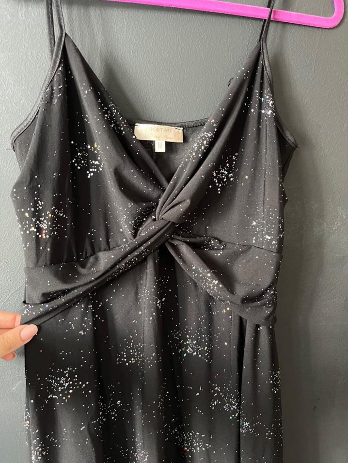 Simli Siyah Mini Gece Elbisesi - Görsel 3