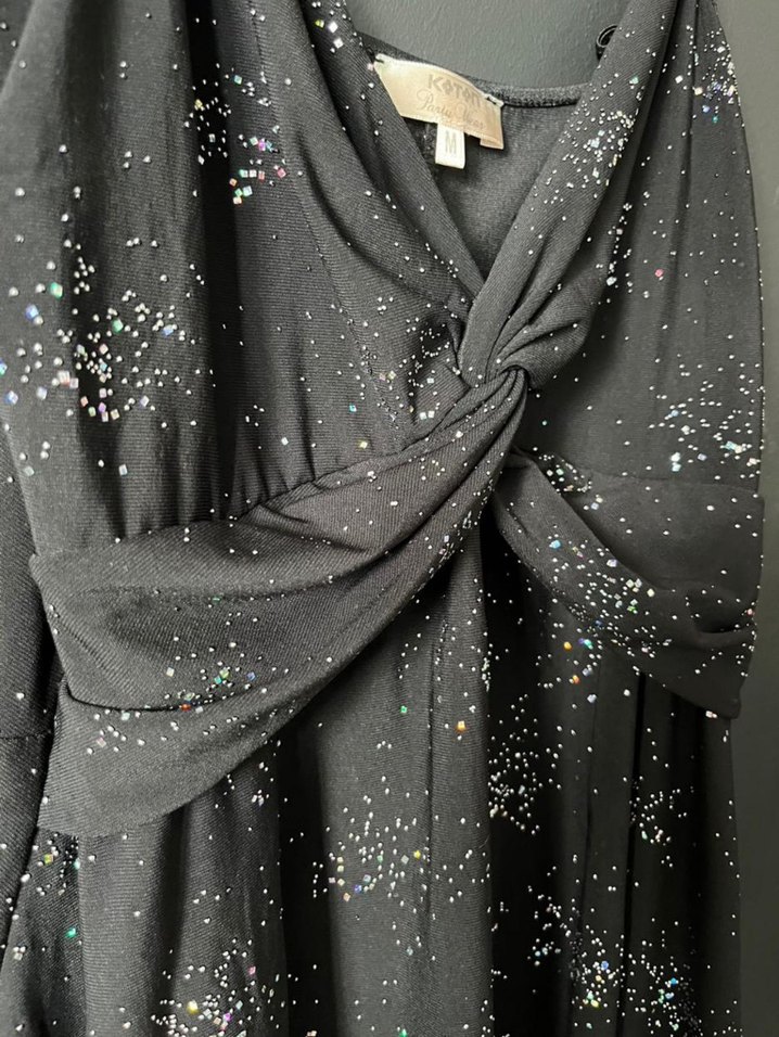 Simli Siyah Mini Gece Elbisesi - Görsel 4