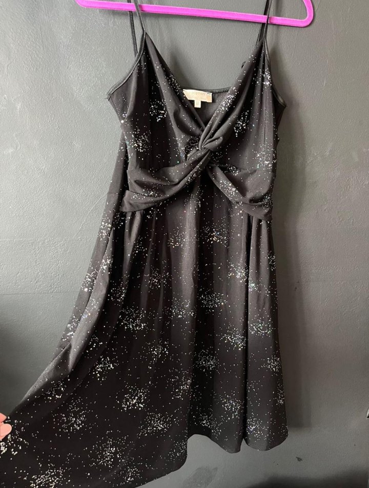 Simli Siyah Mini Gece Elbisesi - Görsel 2