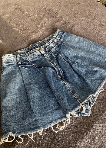 Pileli Mini Denim Şort Etek - Görsel 2