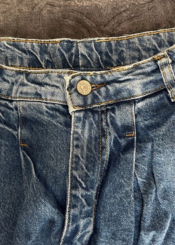 Pileli Mini Denim Şort Etek - Görsel 3