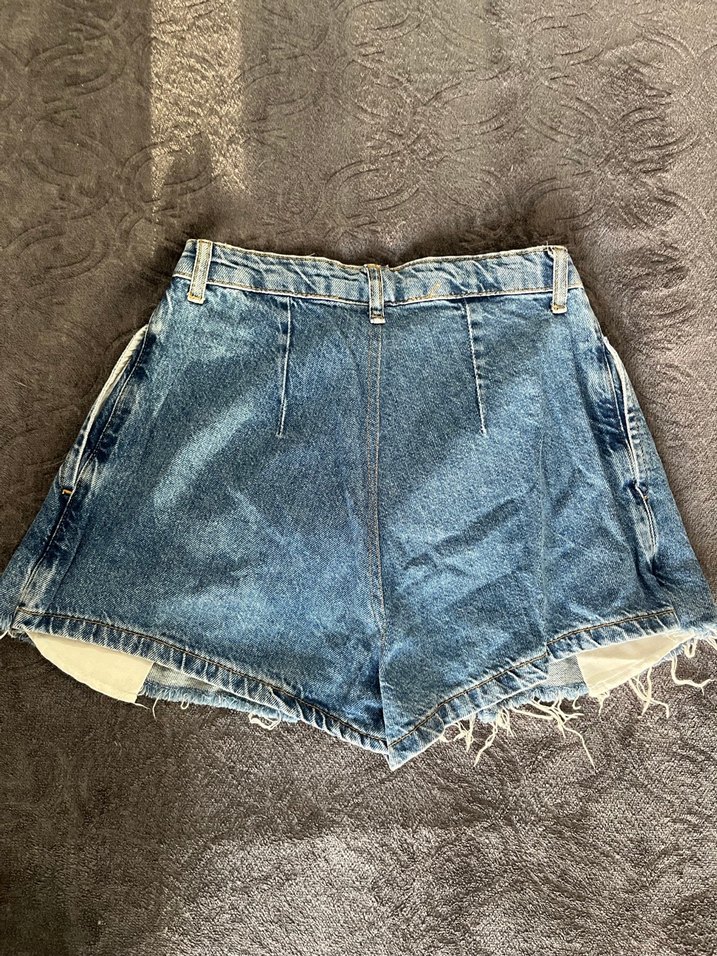Pileli Mini Denim Şort Etek - Görsel 4