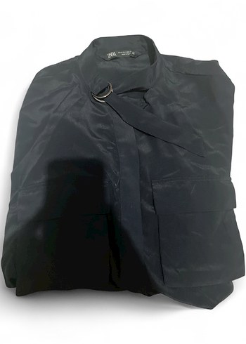 Zara Kadın lacivert Kemerli Halter Yaka Gömlek