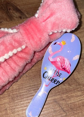 Pembe Peluş Saç Bandı ve Flamingo Fırça Seti - Görsel 2