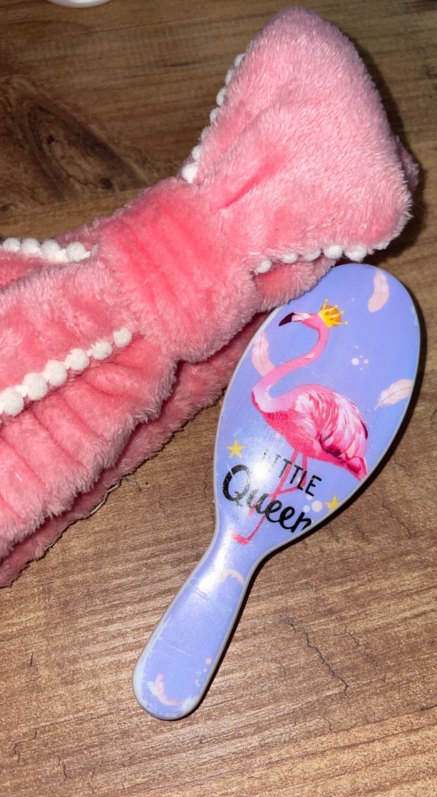 Pembe Peluş Saç Bandı ve Flamingo Fırça Seti - Görsel 2