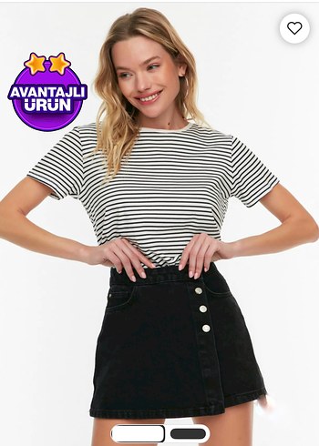 Trendyol & Milla Siyah Düğmeli Mini Denim Etek