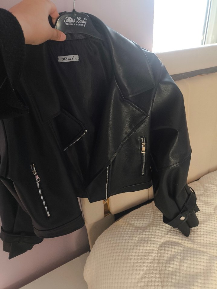 crop suni deri ceket - Görsel 2