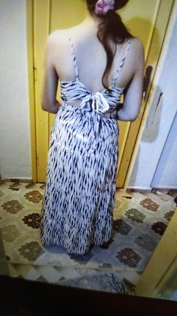 Gri Bağlama Desenli Uzun Bohem Elbise - Görsel 2