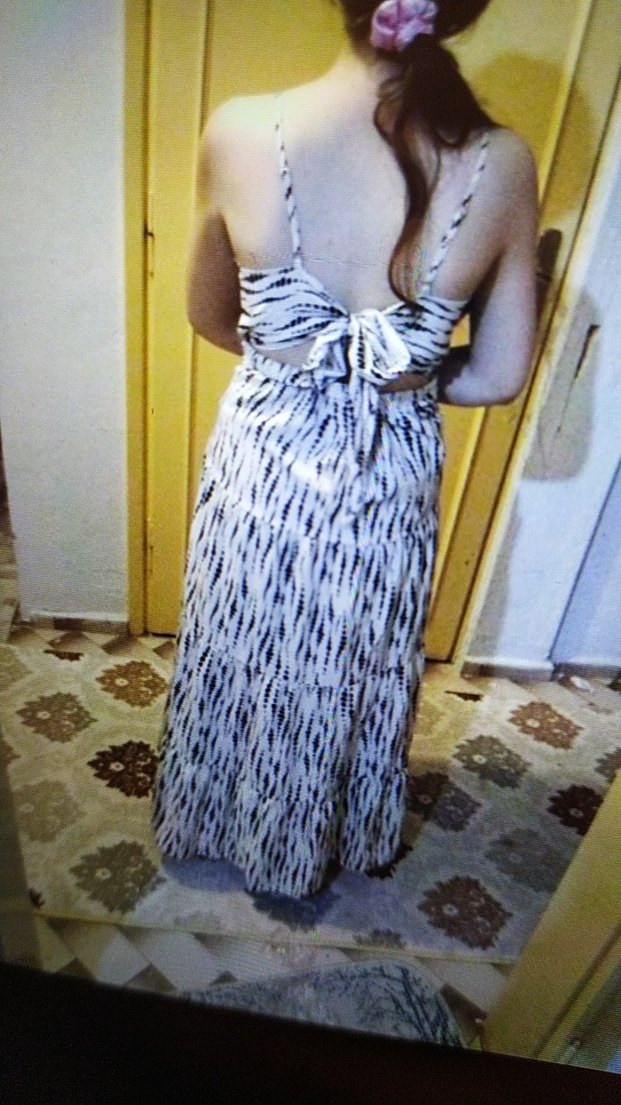 Gri Bağlama Desenli Uzun Bohem Elbise - Görsel 3