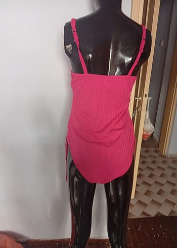 Pembe Strappy Midi Kadın Mayo - Görsel 3