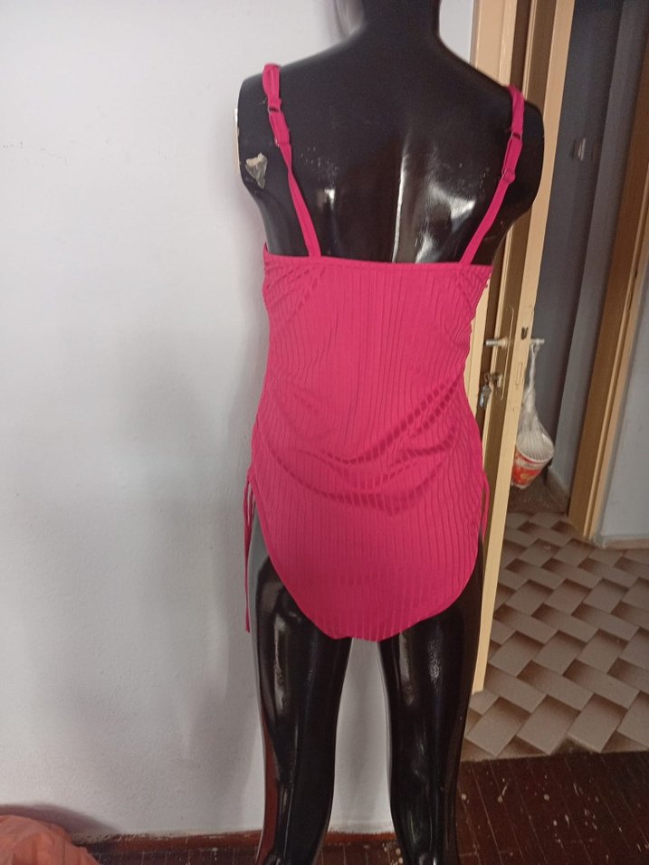 Pembe Strappy Midi Kadın Mayo - Görsel 3