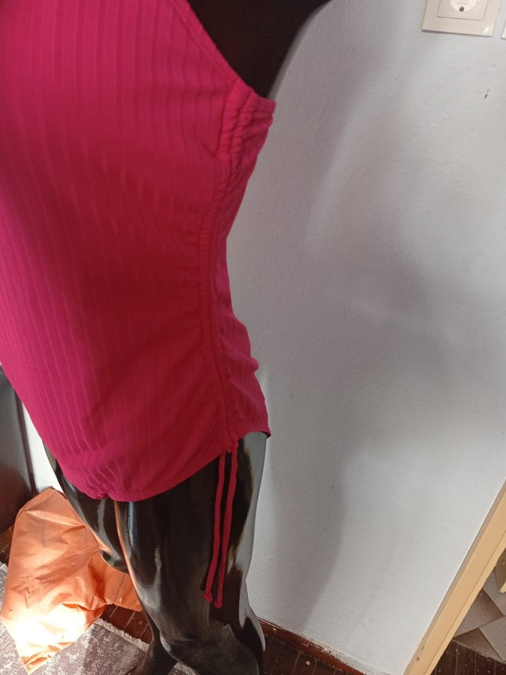 Pembe Strappy Midi Kadın Mayo - Görsel 2