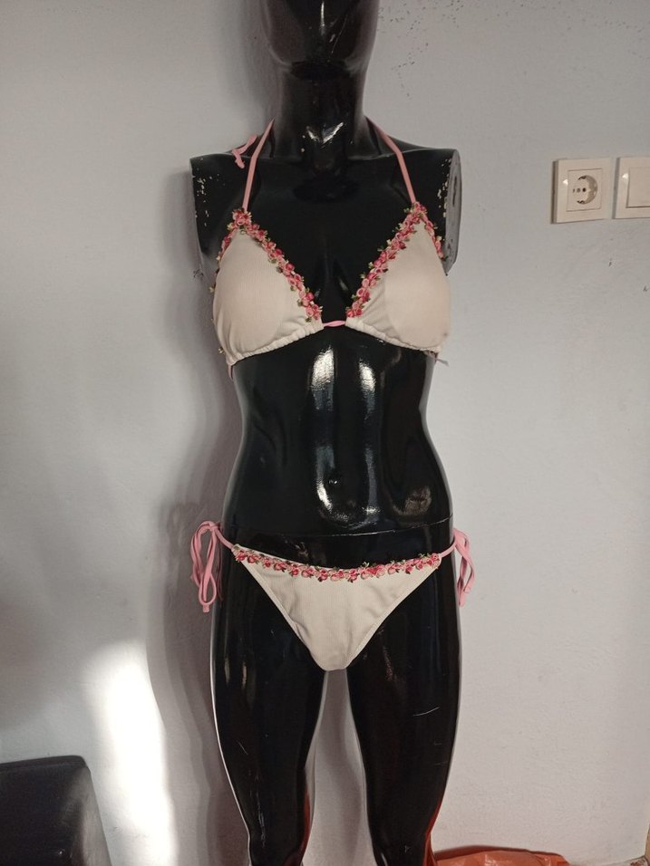 Pembe Nakışlı Boncuk Detaylı Bohem Bikini - Görsel 2