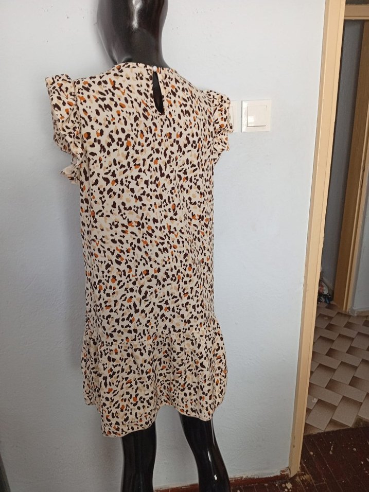 Kahverengi Leopar Desenli Mini Elbise - Görsel 3